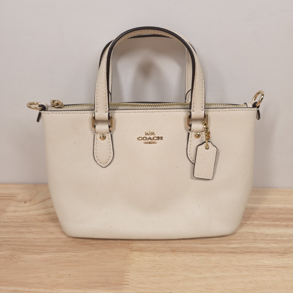 COACH Mini Gallery Crossbody in Crossgrain Leather in Chalk White w/ Strap